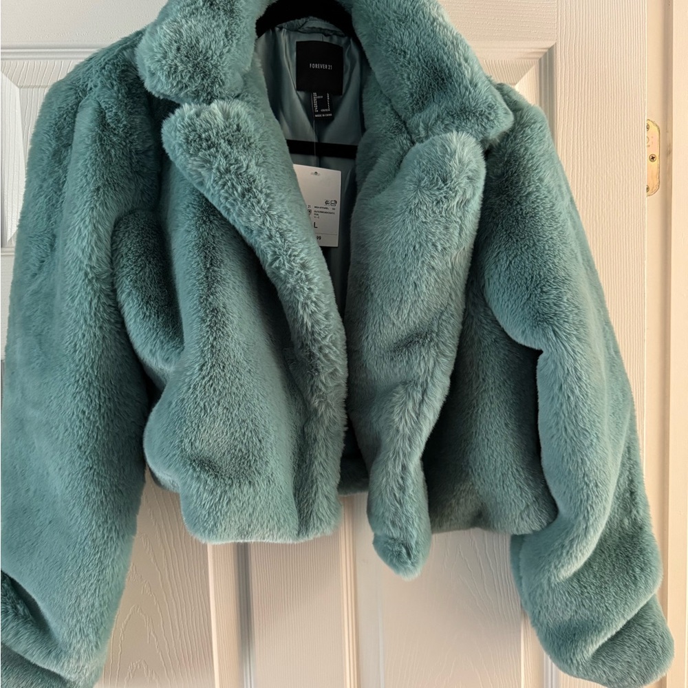 Forever 21 Aqua Teddy Jacket